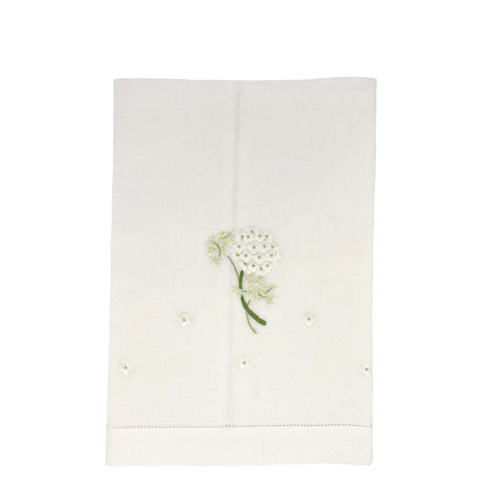 Hand Embroidered Linen Guest Towel – Hydrangea on White