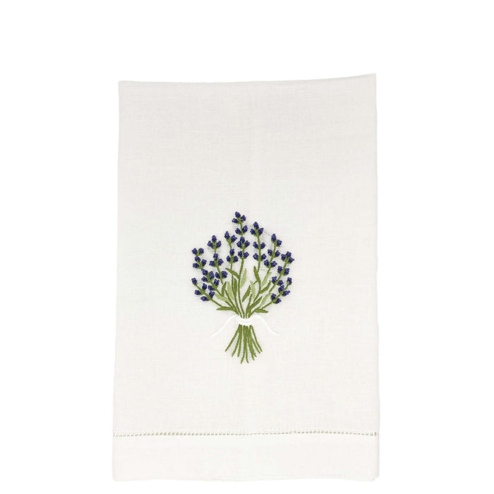 Hand Embroidered Linen Guest Towel – Lavender on White
