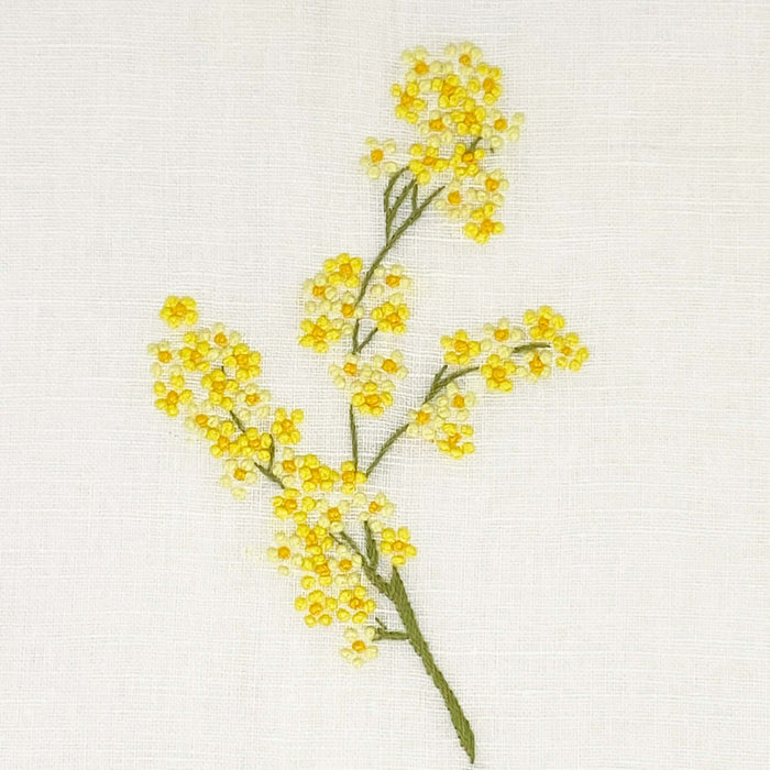 Hand Embroidered Linen Guest Towel – Mimosa on White