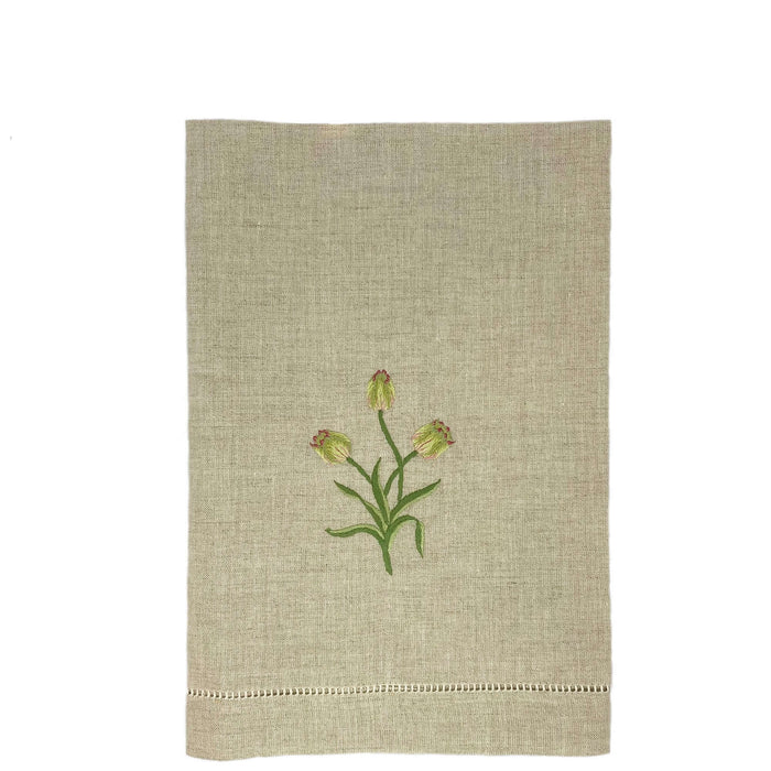 Hand Embroidered Linen Guest Towel – Tulip on Natural