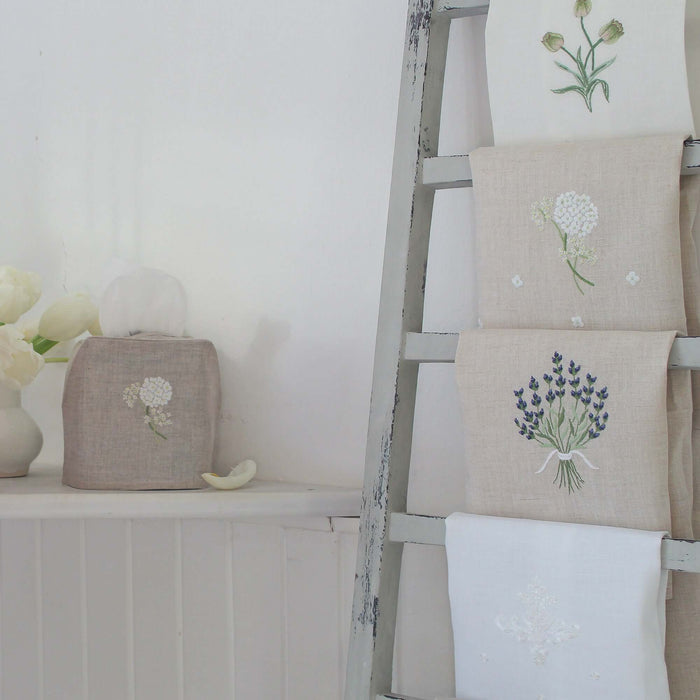 Hand Embroidered Linen Guest Towel – Tulip on Natural