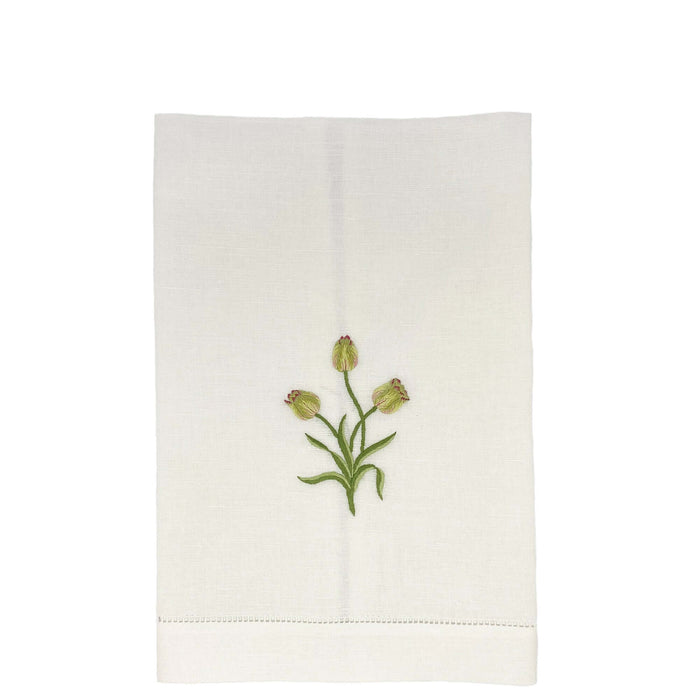 Hand Embroidered Linen Guest Towel – Tulip on White