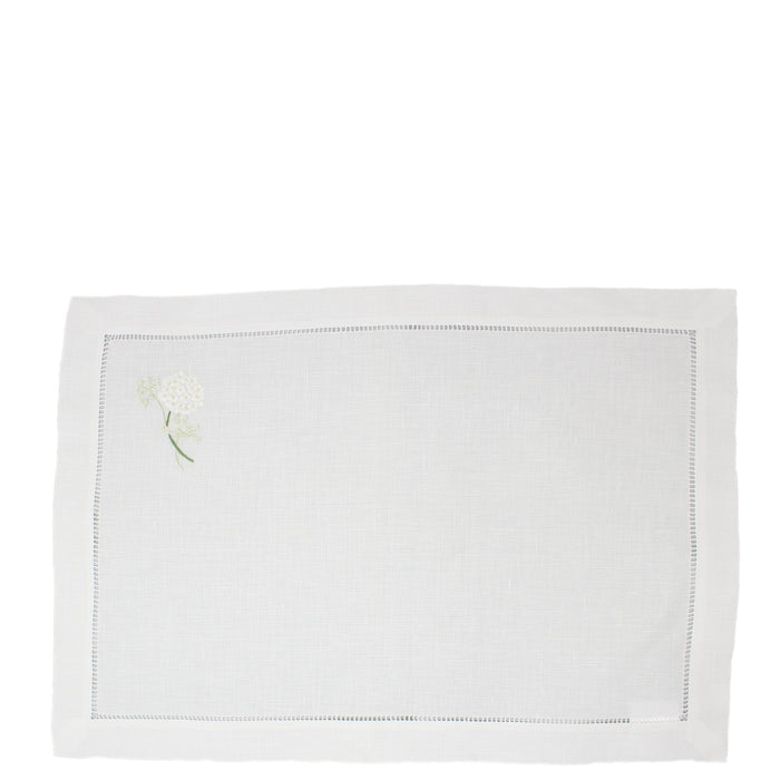Hand Embroidered Linen Placemats Hydrangea White