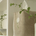 Hand Embroidered Linen Tissue Box Cover - Hydrangea Natural