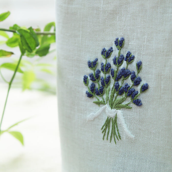Hand Embroidered Linen Tissue Box Cover  - Lavender Natural