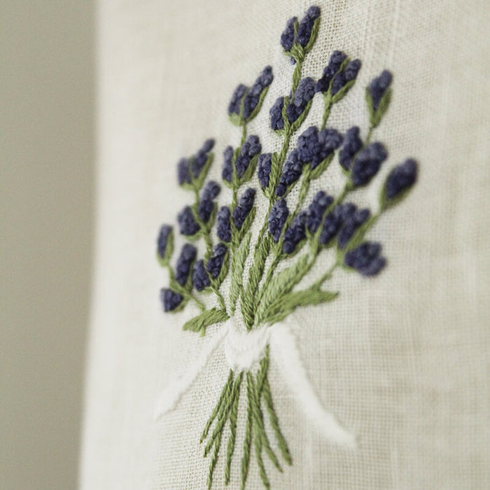Hand Embroidered Linen Tissue Box Cover  - Lavender White