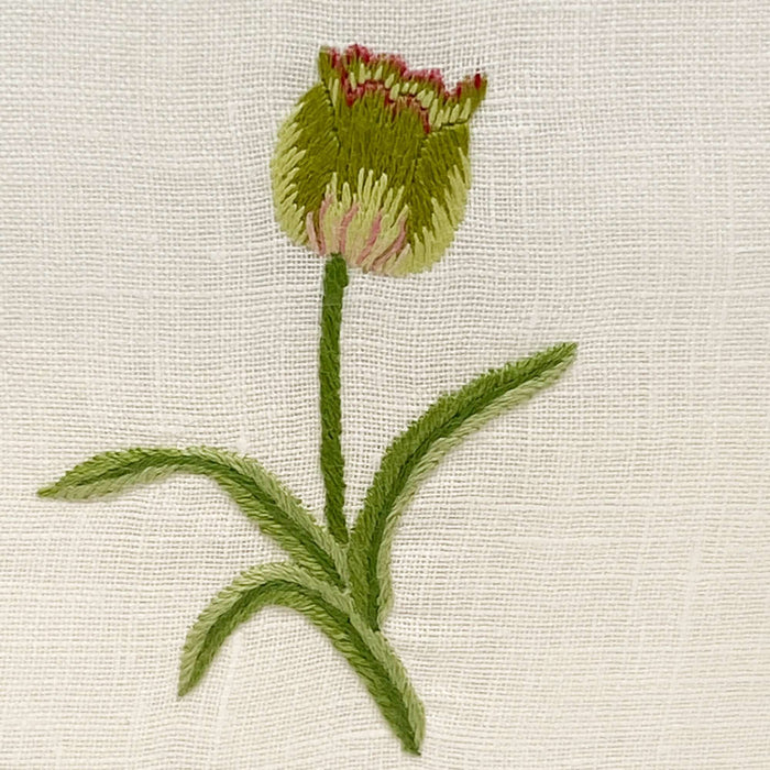 Hand Embroidered Linen Tissue Box Cover - Tulip White