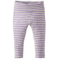 Purple and cream striped knit capri leggings shown flat against a white background.