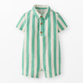 Hanna Andersson - Polo Shortie Romper - Teal Stripe-Footies + Rompers (Fashion)-0-3M (50)-Posh Baby