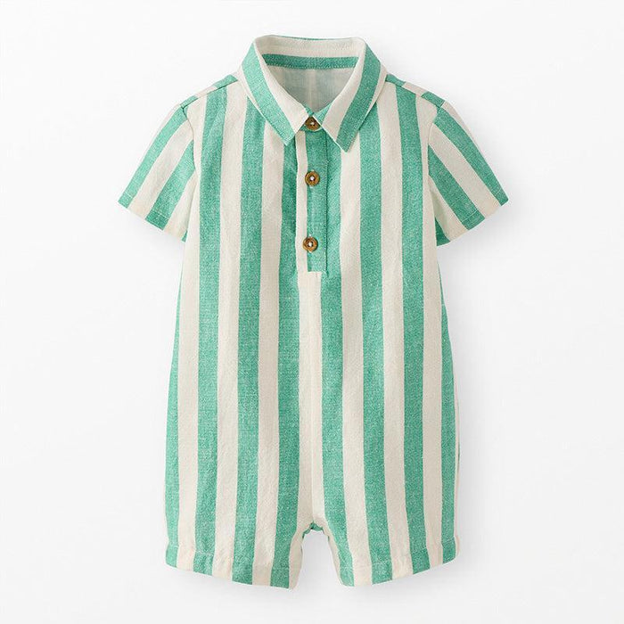 Hanna Andersson - Polo Shortie Romper - Teal Stripe-Footies + Rompers (Fashion)-0-3M (50)-Posh Baby