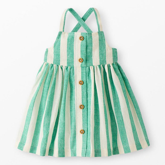Hanna Andersson - Sleeveless Front Button Dress - Teal Stripe-Dresses-0-3M (50)-Posh Baby