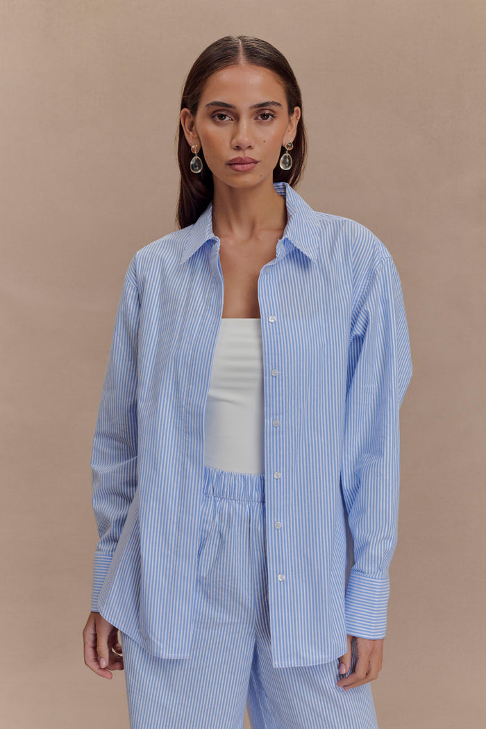 Hansen Oversized Shirt - Blue Pinstripe