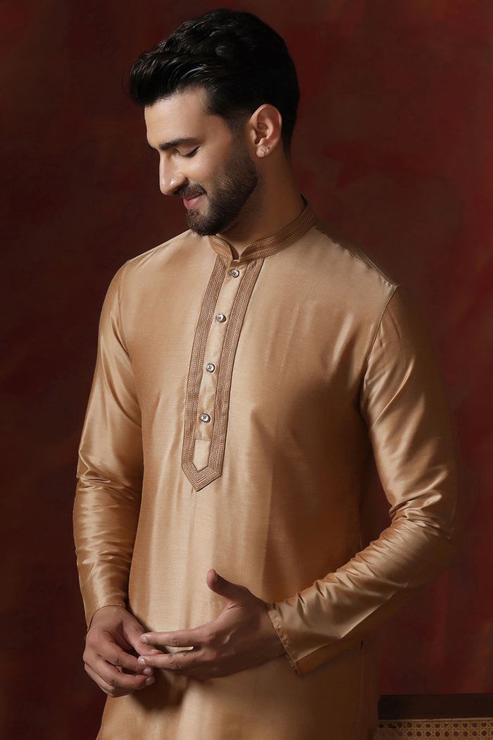 Hard Beige Dupion Solid Kurta Set