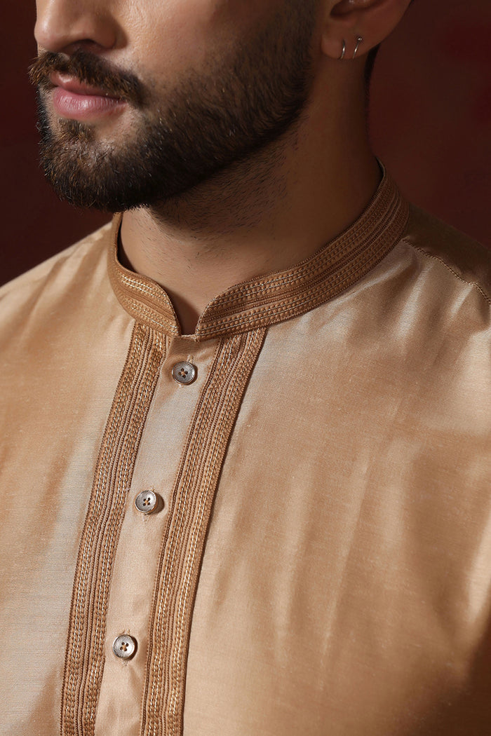 Hard Beige Dupion Solid Kurta Set