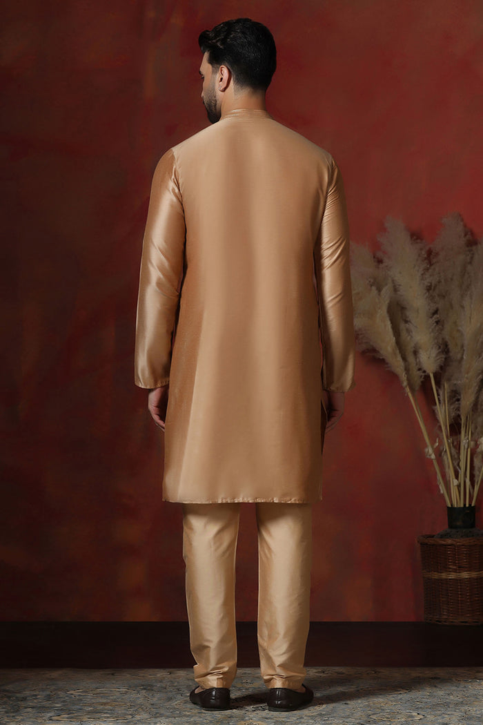 Hard Beige Dupion Solid Kurta Set