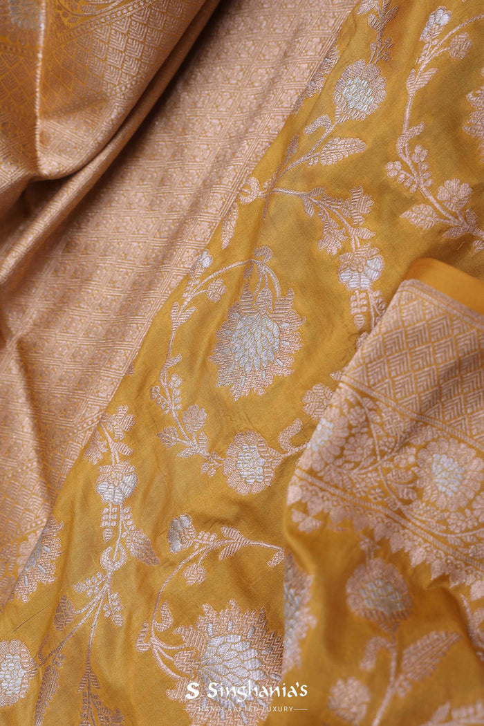 Harvest Gold Yellow Banarasi Saree With Floral Jaal