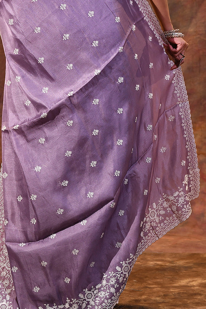 Heather Purple Floral Silk Blend Saree