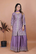 Heather Purple Silk Embroidered Sharara Set