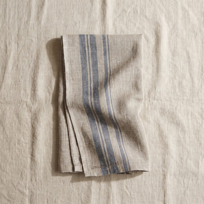 Heirloom Linen Tea Towel, Natural with Blue Stripe