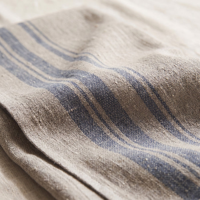 Heirloom Linen Tea Towel, Natural with Blue Stripe, styled at home