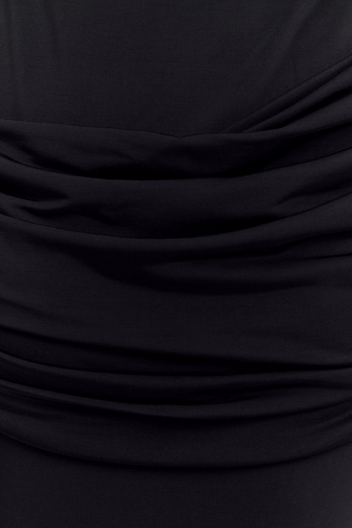 Henley Slinky Drape Maxi Dress - Black