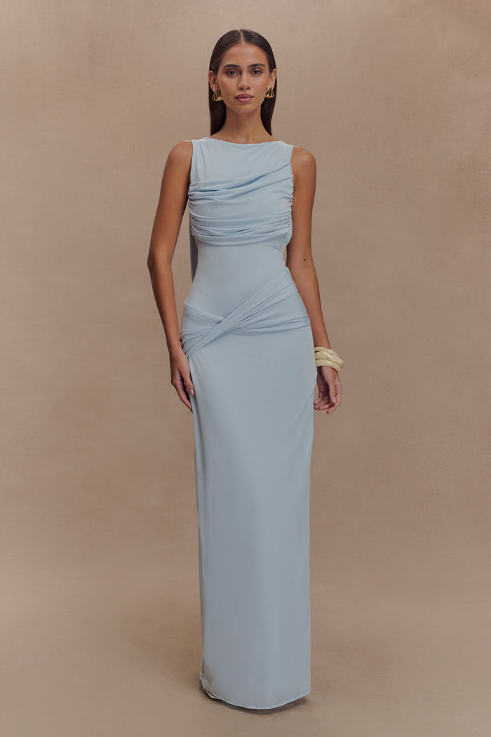 Henley Slinky Drape Maxi Dress - Pale Blue