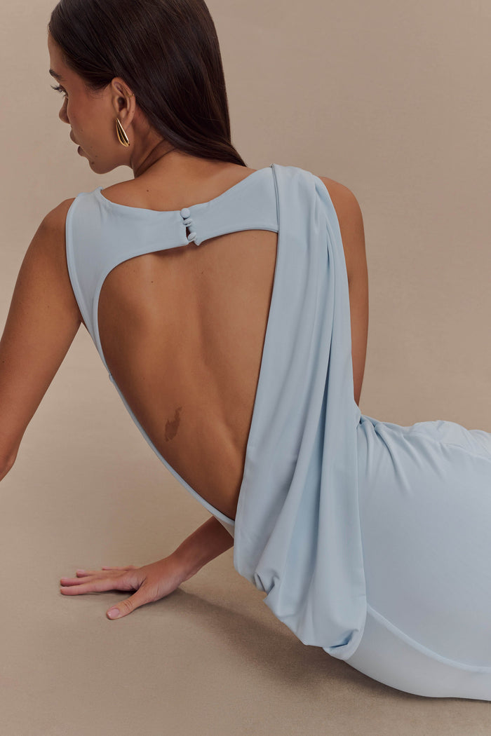 Henley Slinky Drape Maxi Dress - Pale Blue