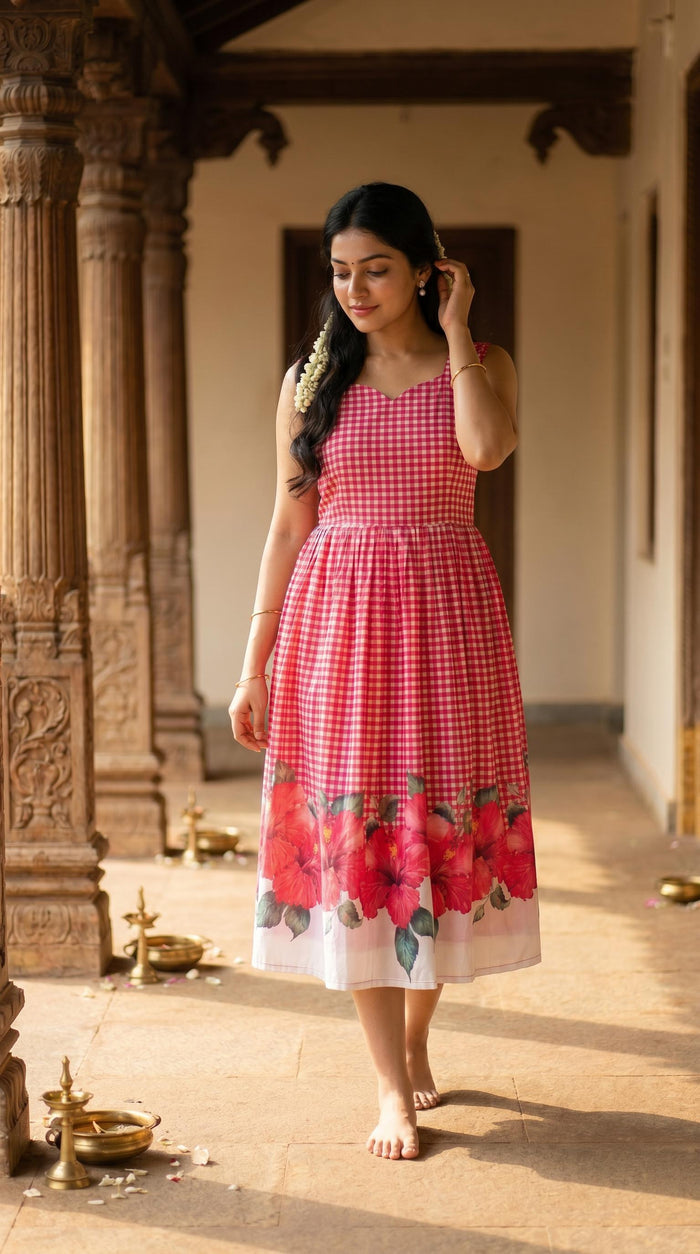 Hibiscus Check Gown