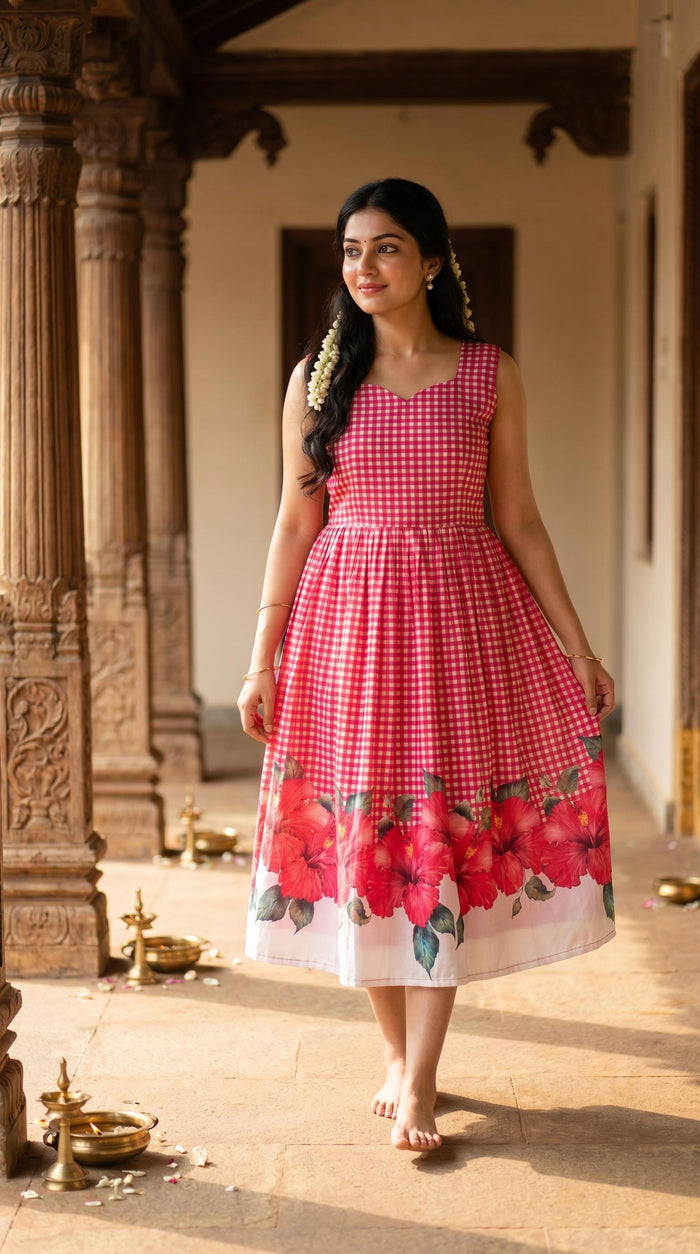 Hibiscus Check Gown