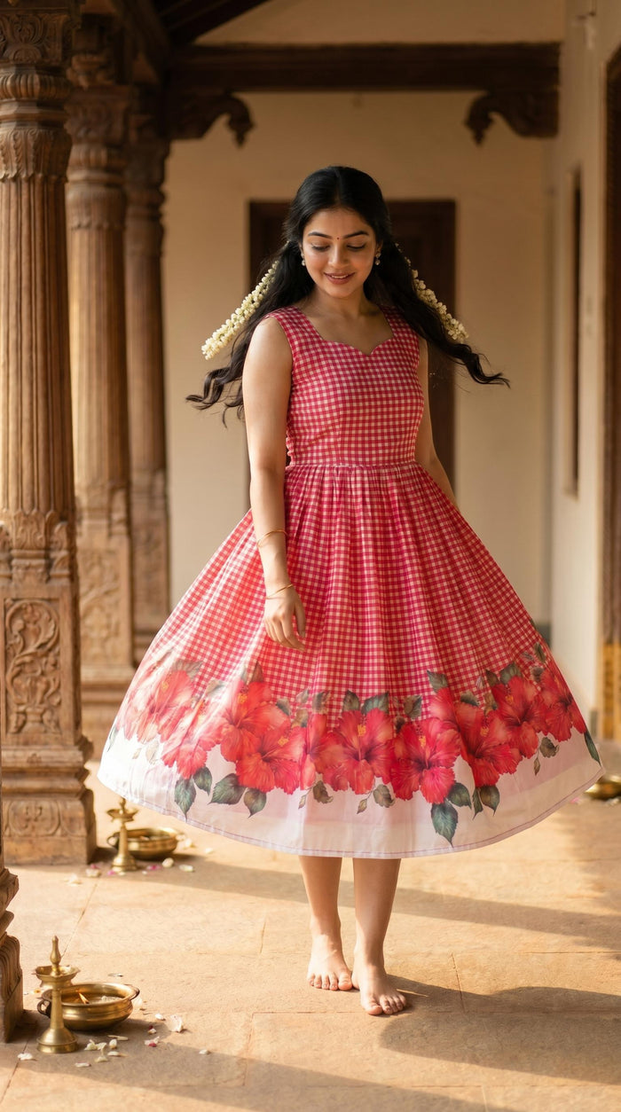 Hibiscus Check Gown