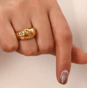 HoopLa - Dome Ring- Galaxy Confetti Ring- Steel 14K Gold Crystals