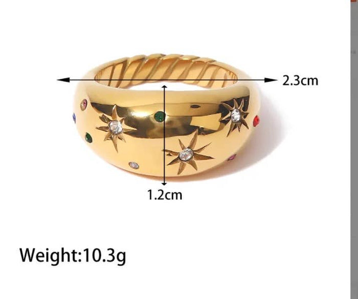 HoopLa - Dome Ring- Galaxy Confetti Ring- Steel 14K Gold Crystals