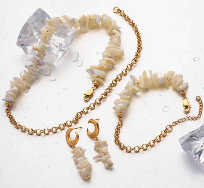 HoopLa -  Pearls Earrings, Necklace Bracelet-Genuine Pearl