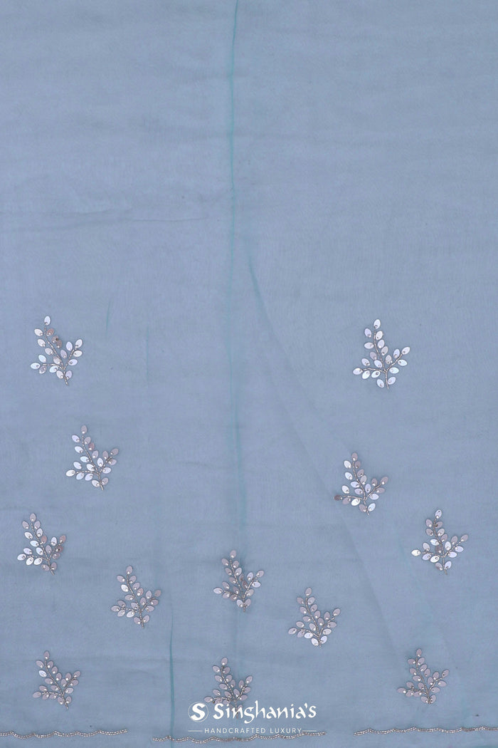 Horizon Blue Cyan Organza Tissue Saree With Scallop Border