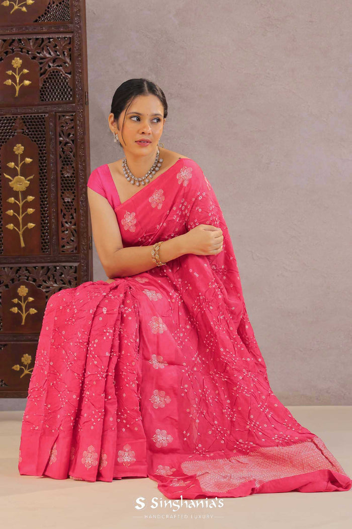 <img> Hot Pink Bandhani Silk Saree