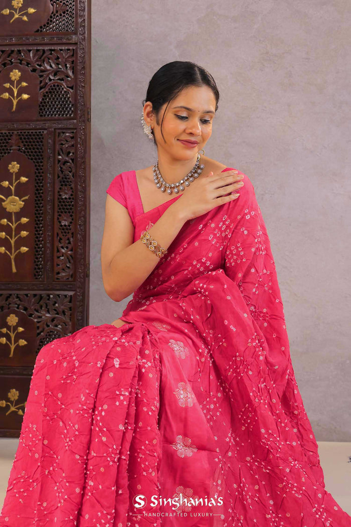 <img> Hot Pink Bandhani Silk Saree