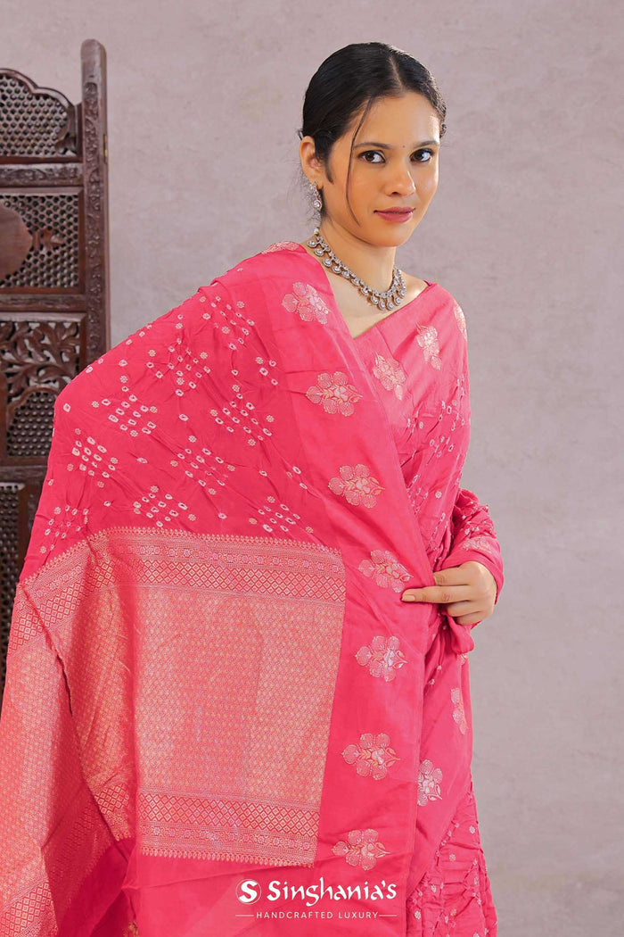 <img> Hot Pink Bandhani Silk Saree