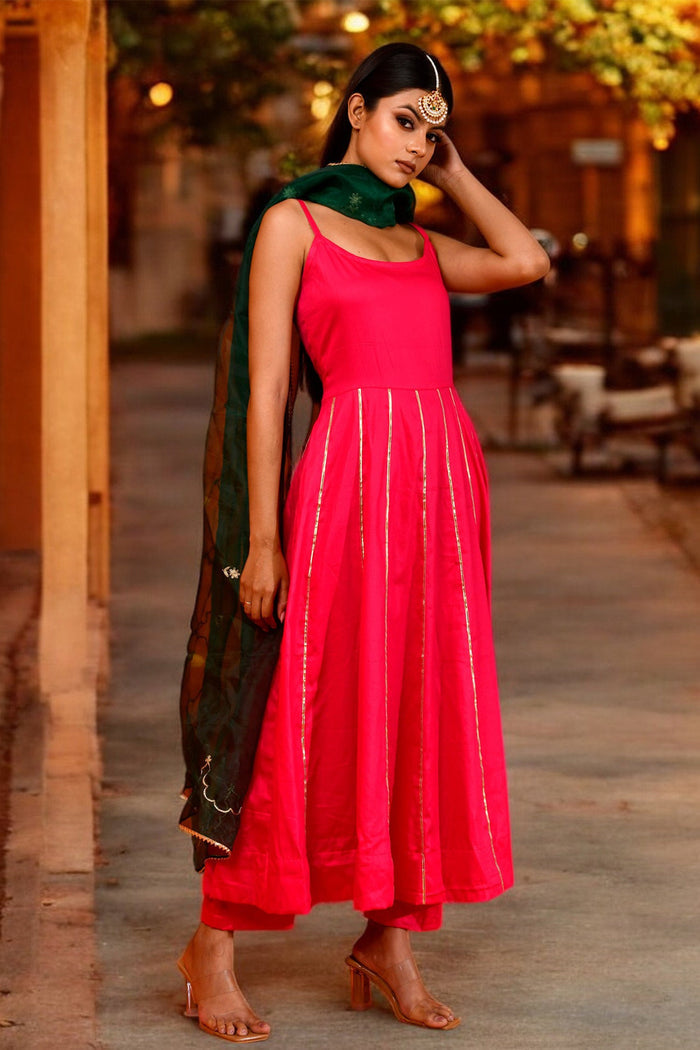 <img> Hot Pink Cotton Silk Anarkali Set