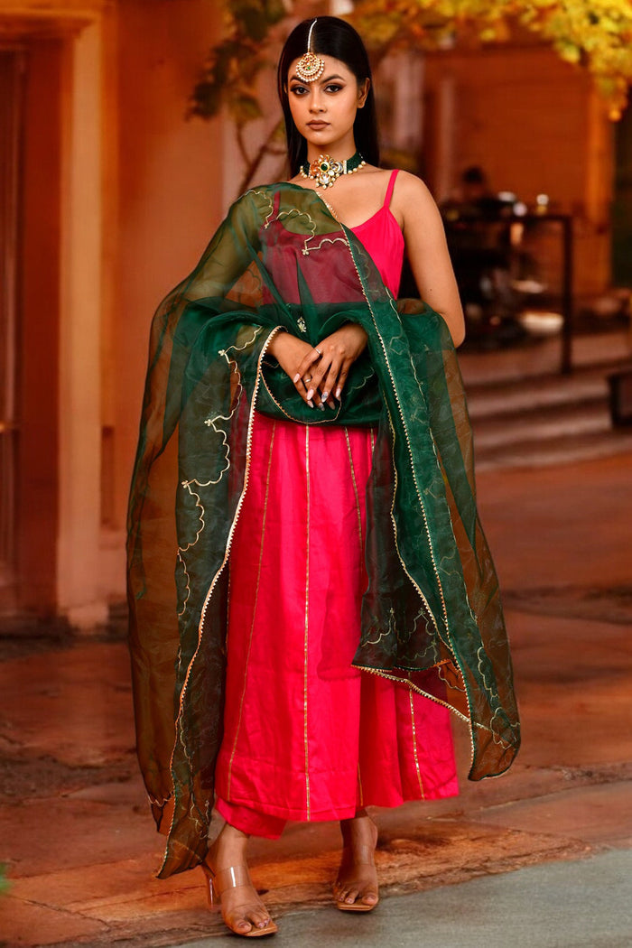 <img> Hot Pink Cotton Silk Anarkali Set