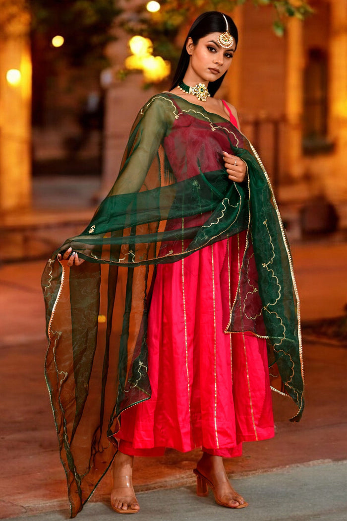 <img> Hot Pink Cotton Silk Anarkali Set