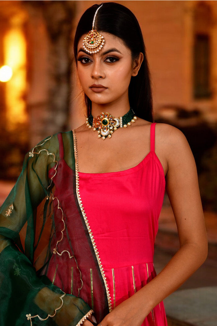 <img> Hot Pink Cotton Silk Anarkali Set