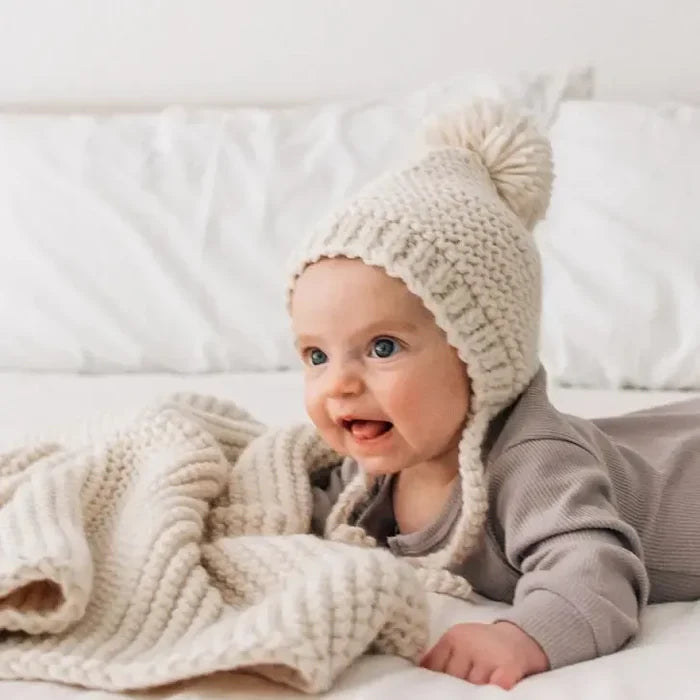 Huggalugs - Garter Knit Bonnet - Natural