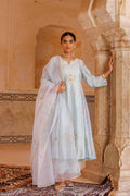 Ice Blue Chanderi Anarkali With Gold Motif Work