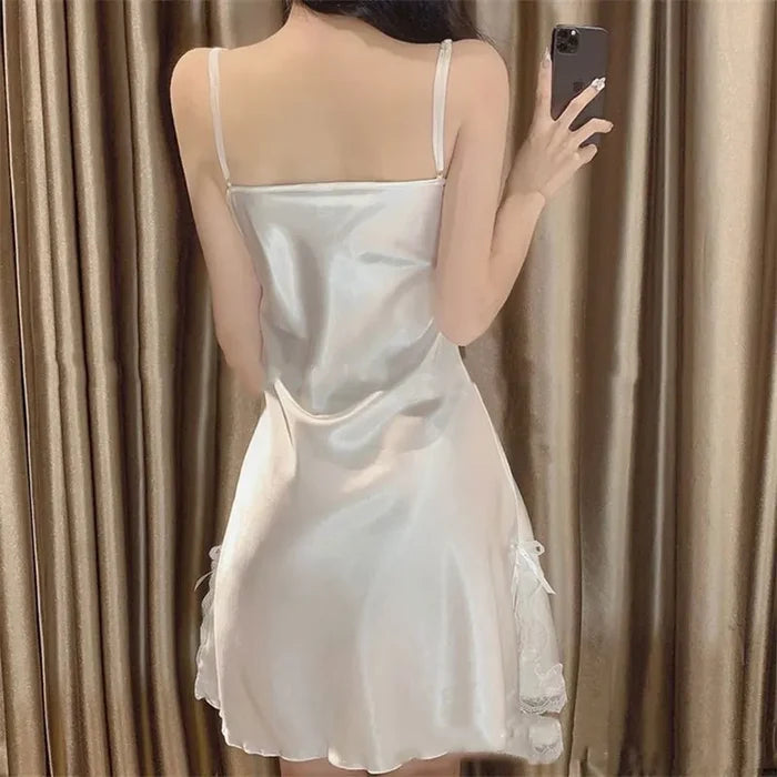 White lace Ice Silk V-neck chemise women FTF Market UK