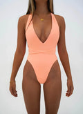 Peach pink lace-up high-cut monokini women FTF Market UK