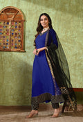 Indigo Blue Rayon Solid Anarkali Set