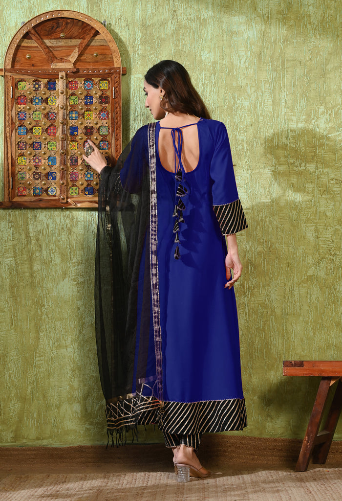 Indigo Blue Rayon Solid Anarkali Set