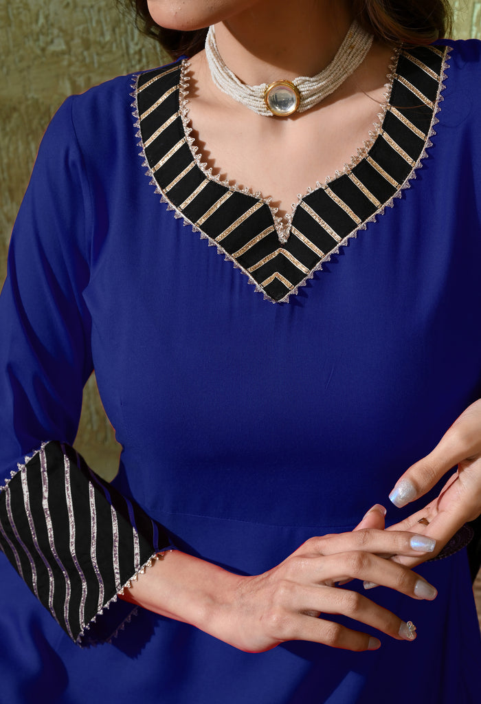 Indigo Blue Rayon Solid Anarkali Set