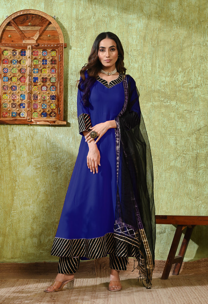 Indigo Blue Rayon Solid Anarkali Set