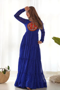 Ink Blue Chanderi Leheriya Printed Anarkali Set